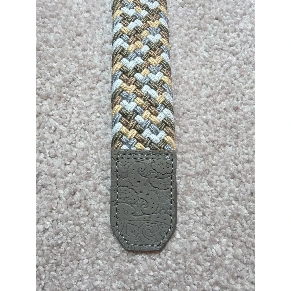 ROBERT GRAHAM‎ size 32  Mens Tan  Leather Bonded Braided Stretch belt Nwt